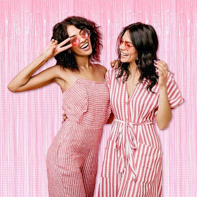 6 Pack Macaron Pink Foil Fringe Curtains Backdrop, 3.28 x 8.2 Ft Metallic Streamers Tinsel Curtains Background for Photo Booth, Birthday, Weddings, Carnivals, Graduation, Themed Party Decorations