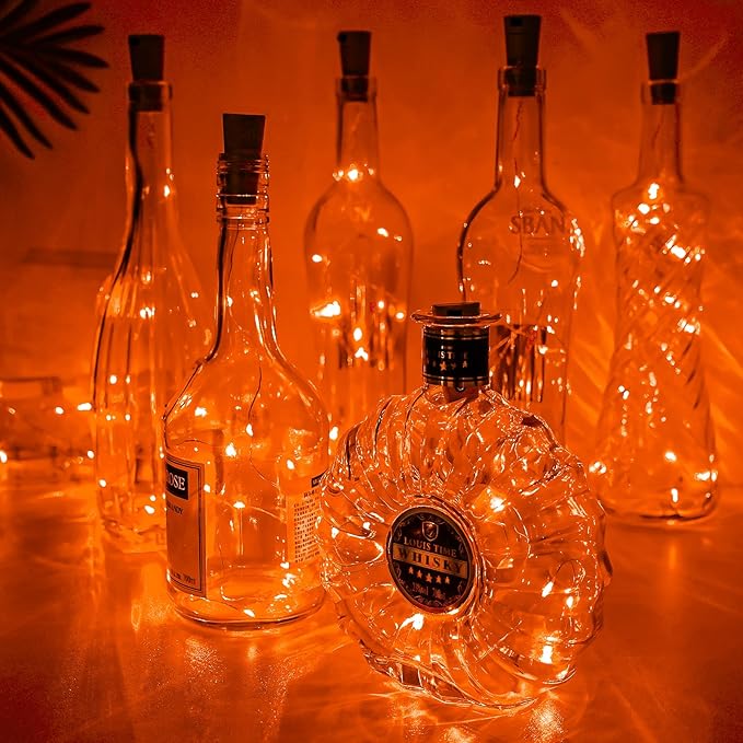 Aluan Orange Halloween Lights Wine Bottle Lights with Cork 10 Pack 20 LED Fall Table Decor for Home, Christmas Mini Fairy Lights Battery Operated Cork Lamp for Liquor Bottles Party Wedding Decoration