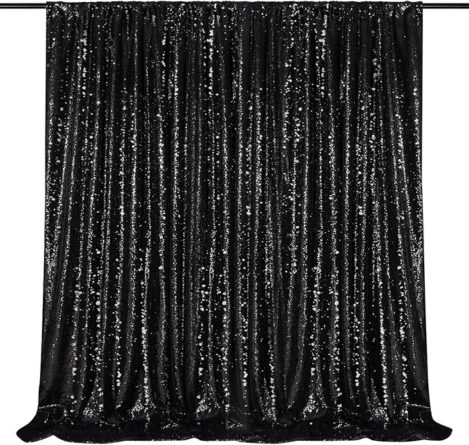 Black Backdrop for Halloween Decorations: Sequin Photo Curtains 10ft x 10ft Glitter Fabric for Wedding Party Baby Shower