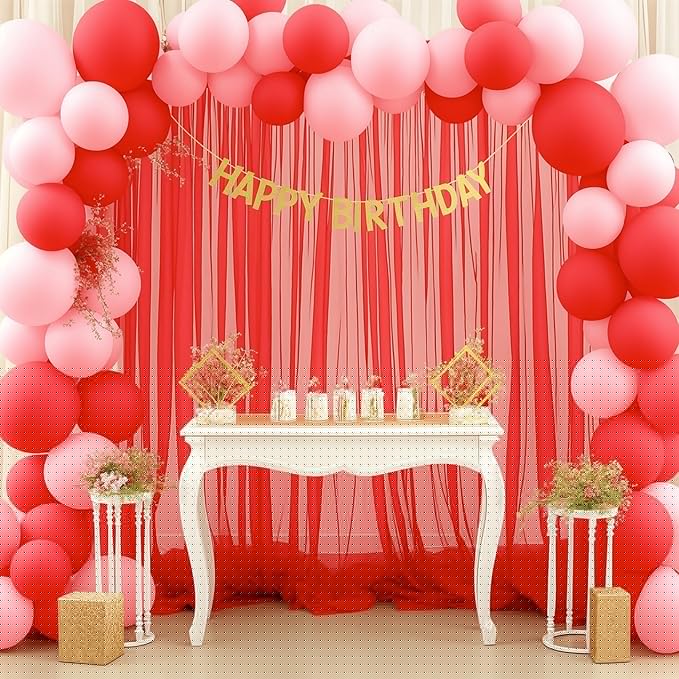 10x10ft Red Tulle Backdrop Curtain for Parites, Sheer Backdrop Curtains for Wedding Baby Shower Birthday Party Photo Shoot Decorations