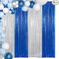 ShinyBeauty Silver and Blue Sequin Backdrop - 4 Pieces Shimmer Curtains Panels for Birthday, Party, Baby Shower, and Photo Backgrounds （2FTX8FT）