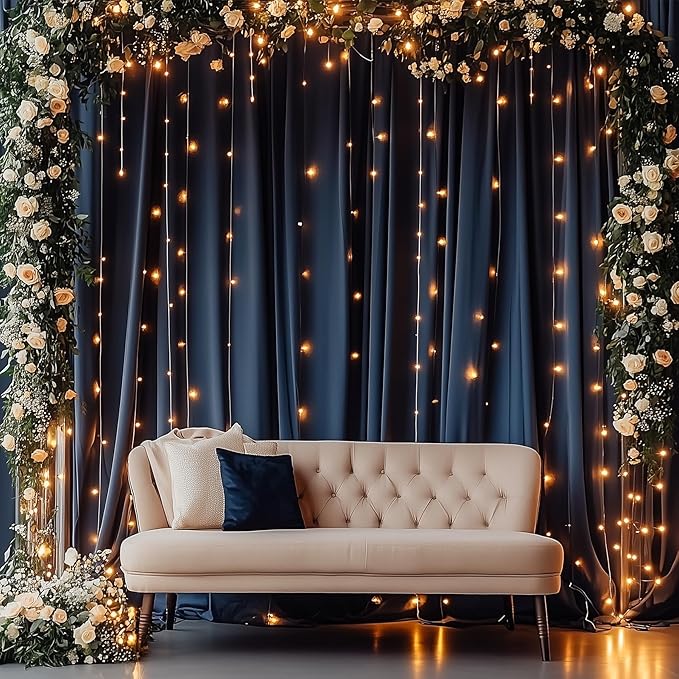 40ftx12ft Wrinkle Free Navy Blue Backdrop Curtain, 8 Panels 12FT Height Navy Blue Wedding Backdrop Drapes, Silky Polyester Back Drop Cloth for Birthday Photography Background Party Backdrop Draping