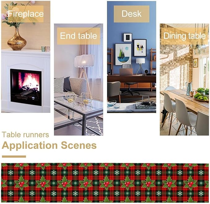 Christmas Table Runner, Red Check Plaid Winter Xmas Holiday Table Cloth Kitchen Dining Table Decoration for Home Party Decor 13x108 Inch