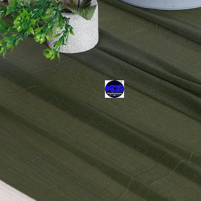 MDS 25 Pack 10ft Chiffon Table Runner 29 x 120 Inches Sheer Wedding Runner Romantic Rustic Table Runner for Wedding Decorations, Birthday Parties, Bridal Shower Party Arch Decor - Olive Green
