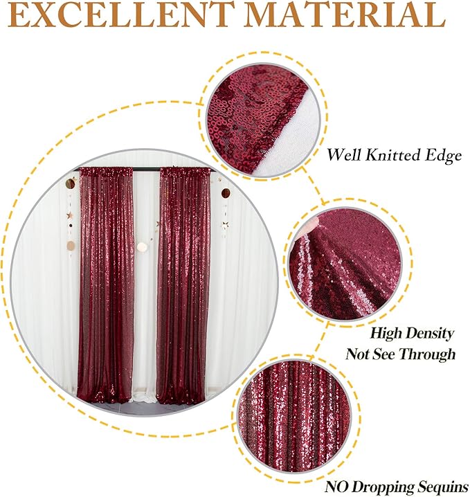 ShinyBeauty Glitter Burgundy Backdrop Curtains 2 Panels 4Ftx7Ft Sequin Curtain Photobooth Backdrops,Wine Wedding,Party,Birthday Wall Background