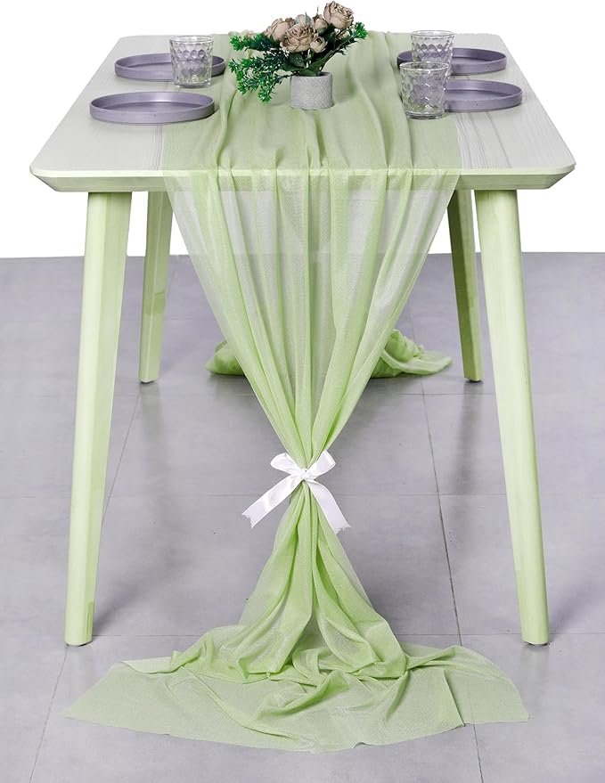 MDS Halloween Chiffon Table Runner - 12 Pack, 29 x 170 Inches, 14ft Each - Sheer Spooky Table Runners for Haunted House Parties, Trick-or-Treat Tables, Witchy Décor, Wedding & Events - Sage Green