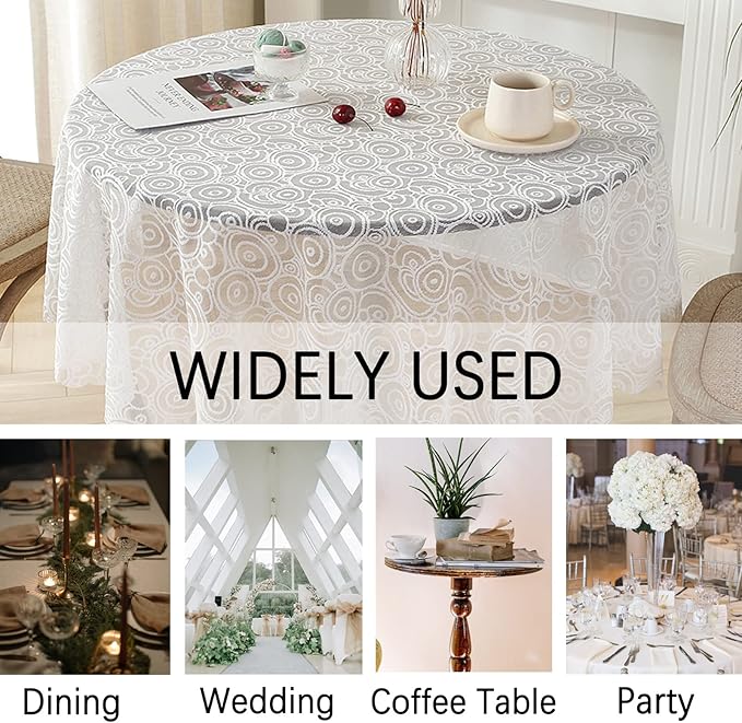 Jeloris Round Lace Tablecloth with Elegant Scalloped Bottom for Any Special Event Such as Wedding, Birthday Party, Baby Shower, Anniversary (48 inch, Style 7)