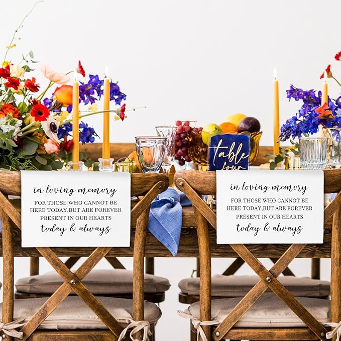 In Loving Memory Wedding Sign, Reserved Memorial Chair Signs Pew Cloths Seating Placeholder, Wedding Decorations for Reception Event Celebrations (2 Pcs, today & always)