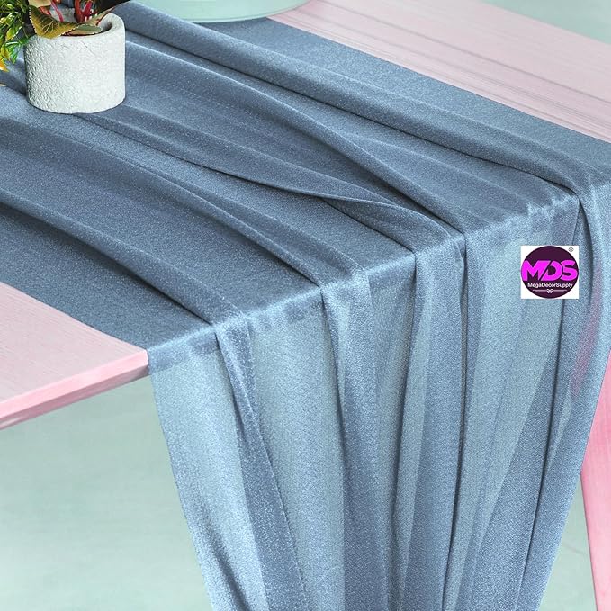MDS Halloween Chiffon Table Runner - 15 Pack, 29 x 170 Inches, 14ft Each - Sheer Spooky Table Runners for Haunted House Parties, Trick-or-Treat Tables, Witchy Décor, Wedding & Events - Dusty Blue