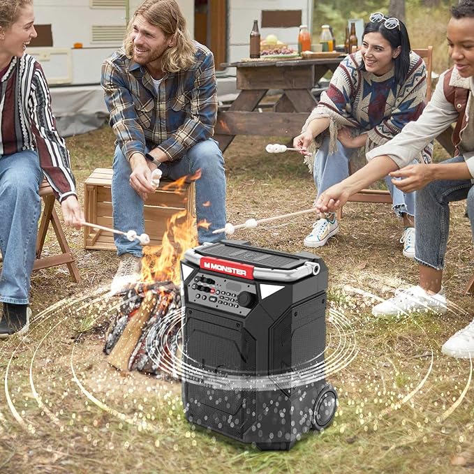 Monster Rockin’ Roller 360 Indoor/Outdoor Portable Bluetooth Speaker | Up to 240W of 360 Degree Sound & Up to 100 Hours of Playtime | Includes Microphone