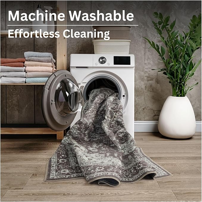 Bloom Rugs Washable Non-Slip 5' x 7' Rug - Dark Brown Traditional Medallion Area Rug for Living Room, Bedroom, Dining Room, and Kitchen - Exact Size: 5' x 7'