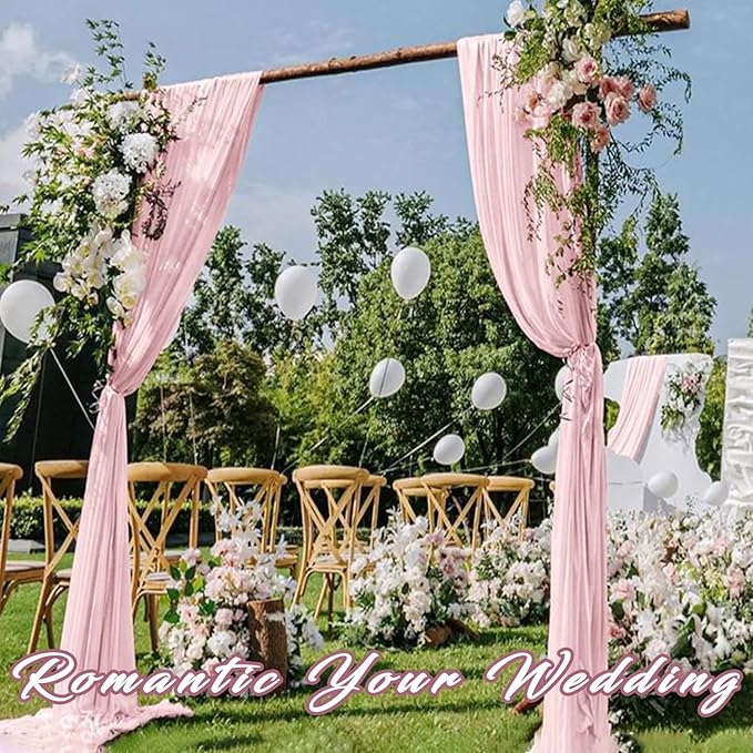 2 Panels Wedding Arch Draping Fabric 20Ft Length x 28" Width Light Pink Arch Drapes Chiffon Fabric Sheer Curtains Backdrop for Party Bridal Decor Wedding Ceremony Ceiling Stage Reception Decorations