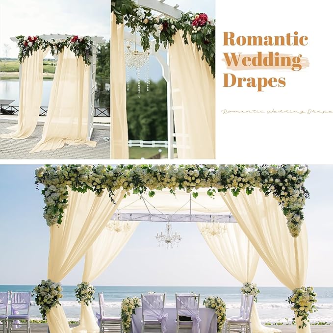 4 Panels Ivory Wedding Arch Draping Fabric Cheesecloth Fabric 35" x20FT Gauze Fabric Arch Drapes for Wedding Reception Sheer Backdrop Photo Background Household Curtain or Out Door Curtain