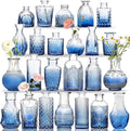 Bud Vases Set of 24, Gradient Blue Vintage Small Vases for Flowers, Clear Crystal Mini Glasses in Bulk, Small Flower Design for Centerpieces Wedding Home Flower Party Decor