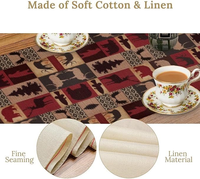 Retro Rustic Bear Table Runner, Wild Bear Cabin Pine Farmhouse Table Runner for Bedroom Kitchen Living Room Vintage Country Style Lodge 13x60 Inch