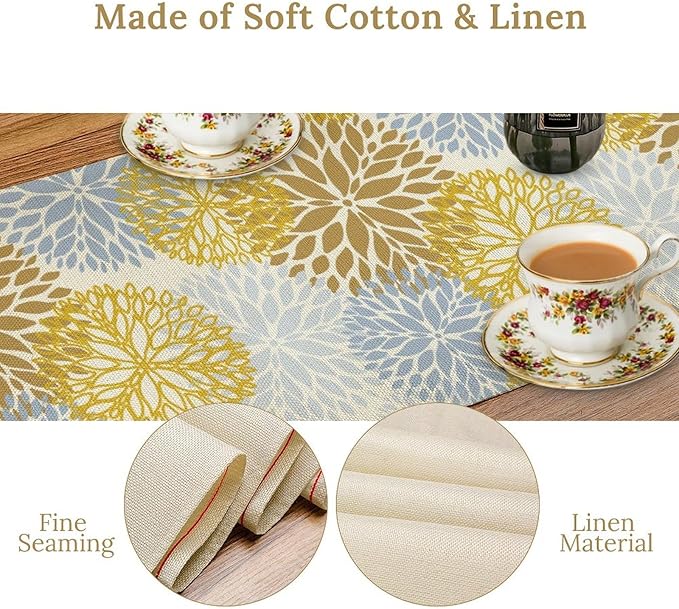 Flowers Table Runner,Spring Summer Floral Pattern Seasonal Farmhouse Kitchen Dining Table Home Party Decoration 13x108 Inch