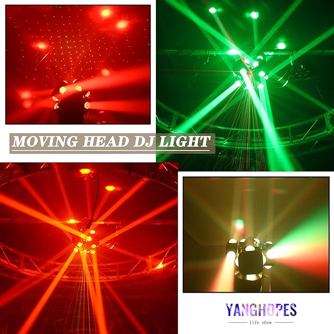 Moving Head DJ Light 16LEDs Rotating Beam Lights Stage Light DJ Lighting Led Pinspot Lights Uplighting Ligh-ts Sound Activated Dmx512 Light for DJ KTV Disco Party Wedding Concert Festival