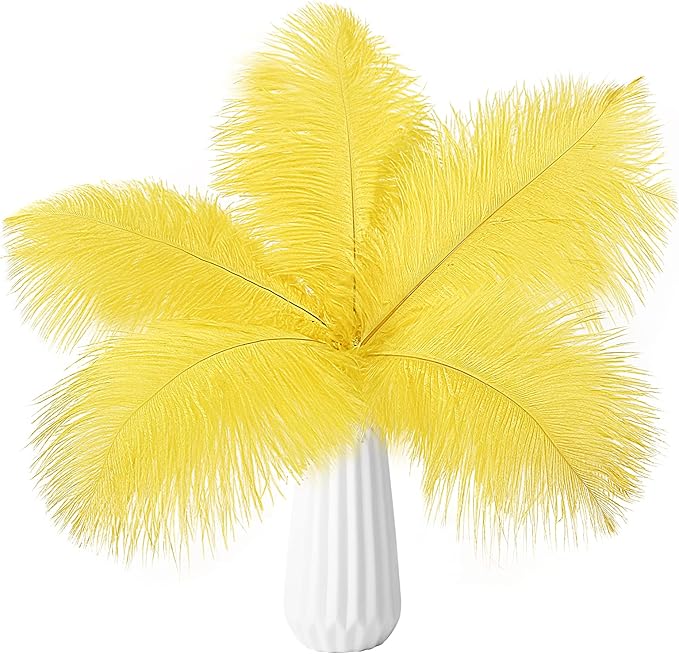 THARAHT Yellow Ostrich Feathers 24pcs Natural Bulk 10-12Inch 25cm-30cm for Crafts Wedding Party Centerpieces Halloween and Home Decoration Feathers