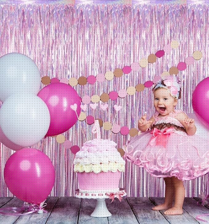 GOER 2 Pack 3.2 ft x 8.2 ft Metallic Tinsel Foil Fringe Curtains Party Photo Backdrop Party Streamers for Birthday,Graduation,New Year Eve Decorations Wedding Decor (Laser Pink)