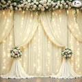 Beige Backdrop Curtains with Lights String for Parties,10x10FT Wrinkle Free Polyester Wedding Photo Backdrop Curtains for Baby Shower Birthday Ceremony Reception Home Party Decorations