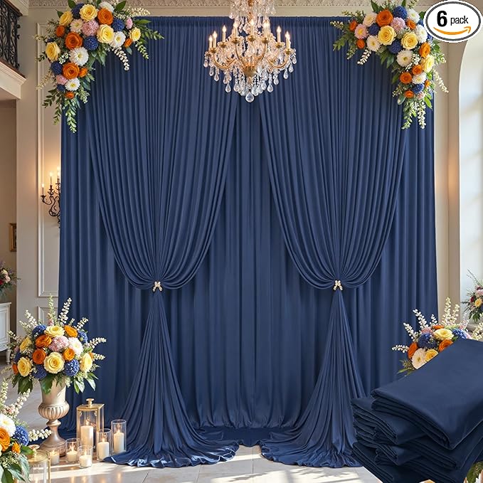 30×14ft Wrinkle Free Navy Blue Backdrop Curtain for Wedding Parties,6 Panels 5×14ft Height Soft Silky Polyester Photo Backdrop Drapes Curtains for Birthday Photography Stage Events Background Cloth