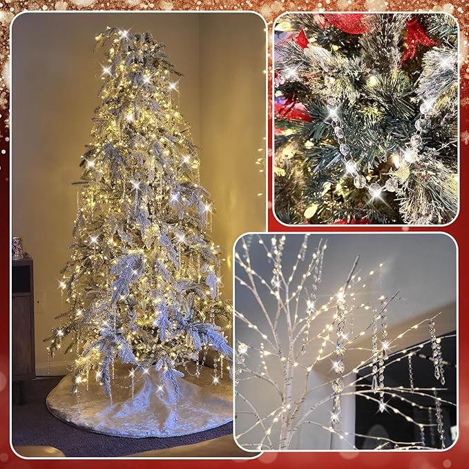 10 PCS Crystal Garland Strands, 33ft Hanging Crystal Strings for Window Curtains Doorway Decorations, Acrylic Clear Diamond Crystal Ornaments for Christmas Tree, Wedding Party Home Chandelier Decor
