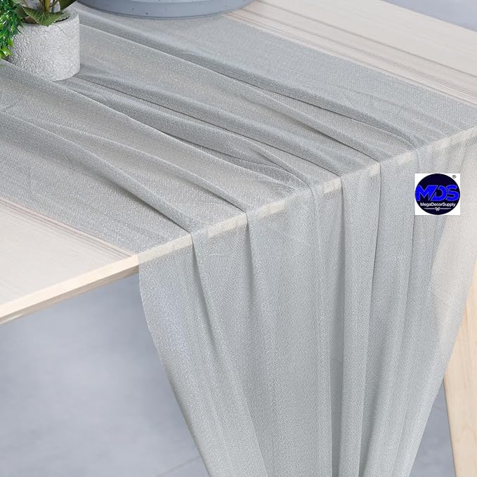 MDS 25 Pack 10ft Chiffon Table Runner 29 x 120 Inches Sheer Wedding Runner Romantic Rustic Table Runner for Wedding Decorations, Birthday Parties, Bridal Shower Party Arch Decor - Gray