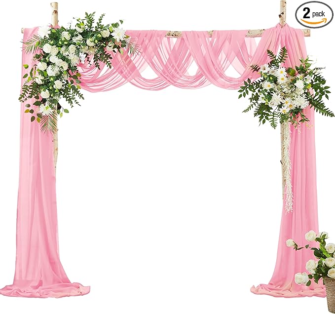 VACVELT Wedding Arch Draping Fabric Blush Pink Chiffon, 2 Panels Sheer Drapes 30 Inch x 20ft Chiffon Backdrop Curtain Wedding Decor, Outdoor Sheer Drapery for Ceremony Party Ceiling