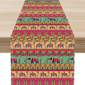 Boho Table Runner, Indian Bohemian Elephant Mandala Paisley Floral Hippie Art Print Table Center Decor for Home Kitchen Dining Patio Holiday Party Indoor Outdoor Table Decorations, 13"x90" Inch