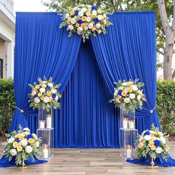 50ftx12ft Wrinkle Free Royal Blue Backdrop Curtain, 10 Panels 12FT Height Royal Blue Wedding Backdrop Drapes, Silky Polyester Back Drop Cloth for Birthday Photography Background Party Backdrop Draping