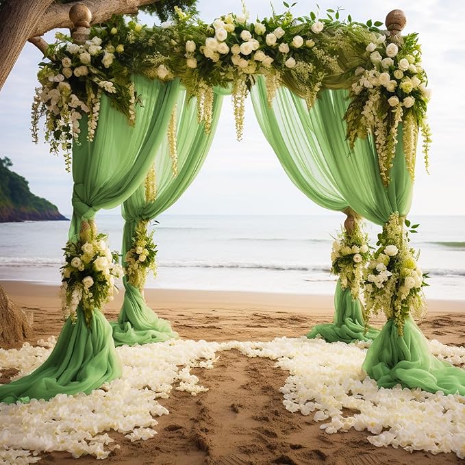 Wokceer Wedding Arch Draping Fabric 2 Panels 28.7" x 20FT Sage Green Drapes Sheer Fabric Backdrop Arch Draping Fabric for Wedding Ceremony Birthday Party Bridal Shower Decoration