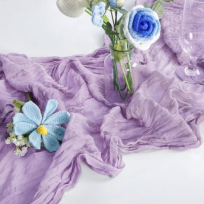 6-Pack Lilac Cheesecloth Table Runners – 10FT (35x120 Inch) Boho Rustic Gauze Fabric Cheese Cloth Table Runner for Weddings, Baby Showers, Bridal Shower, Farmhouse & Birthday Party Decor