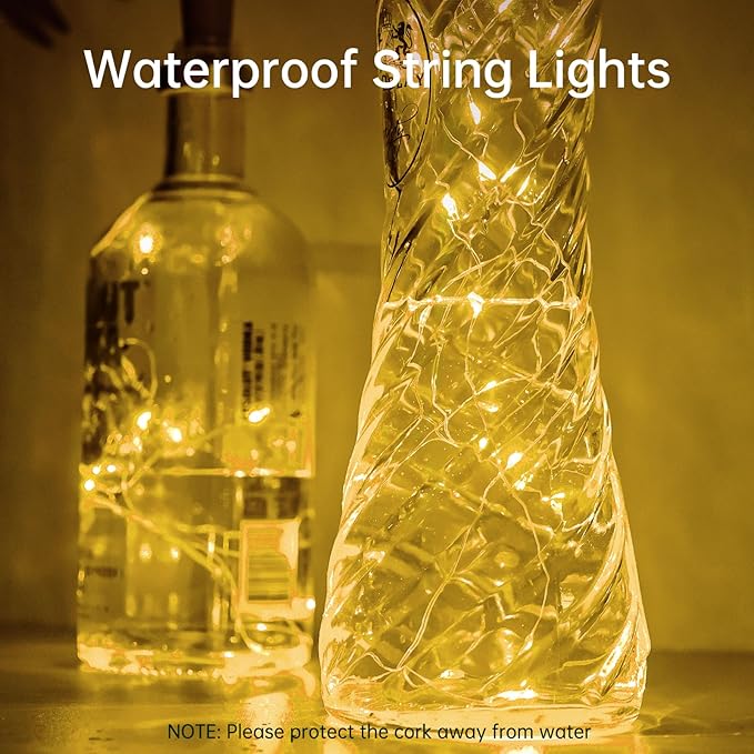 Aluan Wine Bottle Lights with Cork, Christmas Lights 10 Pack 20 LED Mini Fairy String Light, Waterproof Battery Operated Cork Lamp for Liquor Bottles Party Bar Wedding Table Decoration, Warm White