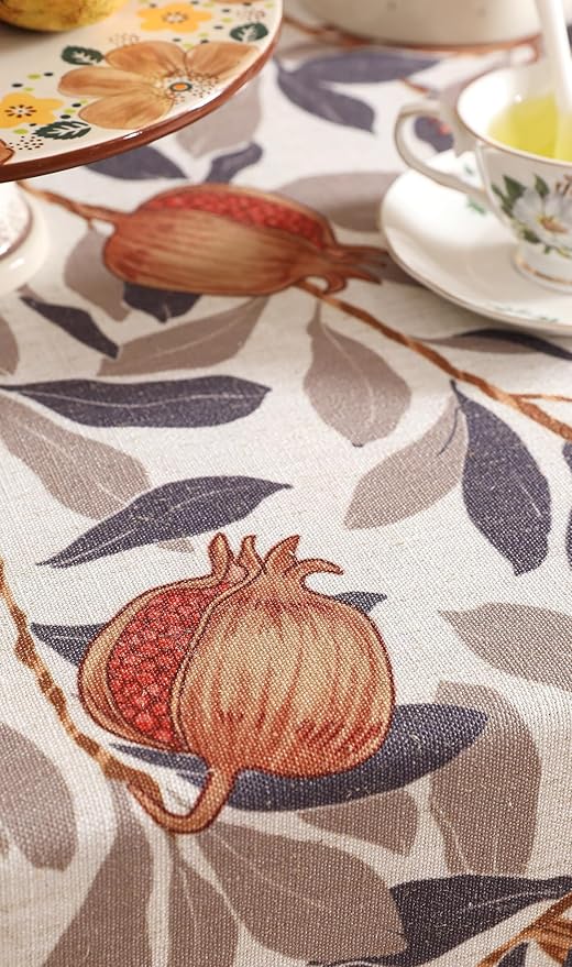 patdrea Designer Vintage SaddleBrown Extra Long Linen Table Runner 118 Inch Long,Pomegranates Pattern Table Mat, Decor for Kitchen Dining Coffee Table Shelf Cabinet Banquet Christmas ,12"*118"