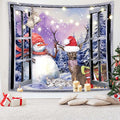 QGHOT Christmas Window Tapestry Wall Hanging Christmas Backdrop Winter Window Wall Decor Xmas Snowman Deer Tapestries for Bedroom Living Room Dorm Holiday Party Decoration, Large