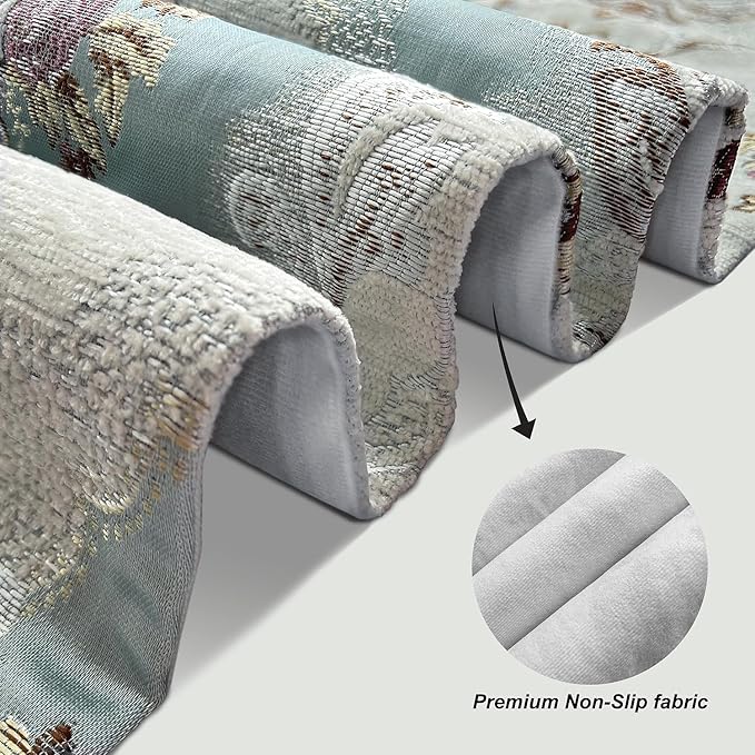 HeMiaor Luxurious Table Runners 98 inches Chenille Jacquard Fabric with Exquisite Hanging Ear Tassels Decoration for Wedding Decor Light Blue
