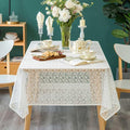Lace Tablecloth Leaf Pattern Warp Knitting Fabric Solid White Rectangle/Oblong Table Cover for Kitchen Dining Farmhouse Wedding Party Decor Ivory, 55x102 Inch