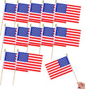 12Pcs Small American USA Flags on Wooden Stick Mini United States Flag Hand Held Flag Decorations,5x8 Inch