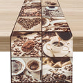 Coffee Theme Table Runner, Rustic Farmhouse Coffee Cup Latte Cappuccino Tea Party Cafe Table Center Decor for Home Kitchen Dining Patio Holiday Party Indoor Outdoor Table Decorations, 13"x90" Inch