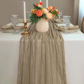 Snowkingdom 6PCS 10 FT Nude Brown Cheesecloth Table Runner, 120 inch Long Cheese Cloth Boho Rustic Gauze Sheer Runner for Wedding Party Baby Shower Birthday Christmas Holiday Table Decorations