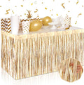 3 Pack 29 x108 Inch Champagne Gold Foil Fringe Table Skirts Metallic Banner for Tinsel Streamer Garland Backdrop for Parade Floats Wedding Thanksgiving Birthday Christmas New Year Party Decoration