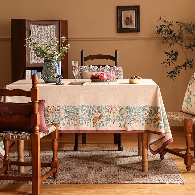 patdrea Designer Vintage French Square Tablecloth,Breathable Anti-Wrinkle Linen Trees Pattern Table Cloth,Decoration Table Cover for Kitchen Dining Christmas,Thanksgiving,67"x67"-Tatiana D