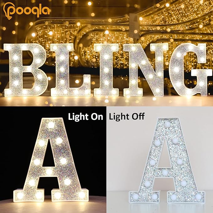 Pooqla Light Up Letters, LED Marquee Letters for Silver Birthday Decorations, Battery Powered Night Light Teenager Girl Room Decor, Gift for Girls Boys Wedding Bedroom Christmas Party Decor, Letter I