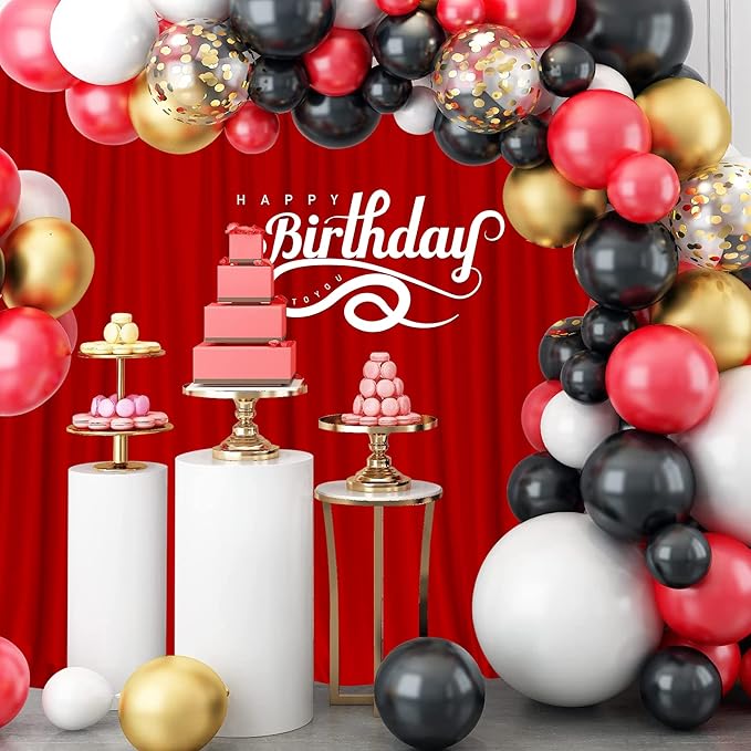 10ft x 8ft Red Backdrop Curtains for Party Valentine's Day Arch Stage Wedding Ceremony Curtains Fabric Photography Backdrop for Baby Showers Rod Pocket Home Decoration, 5ft x 8ft, 2 Panels
