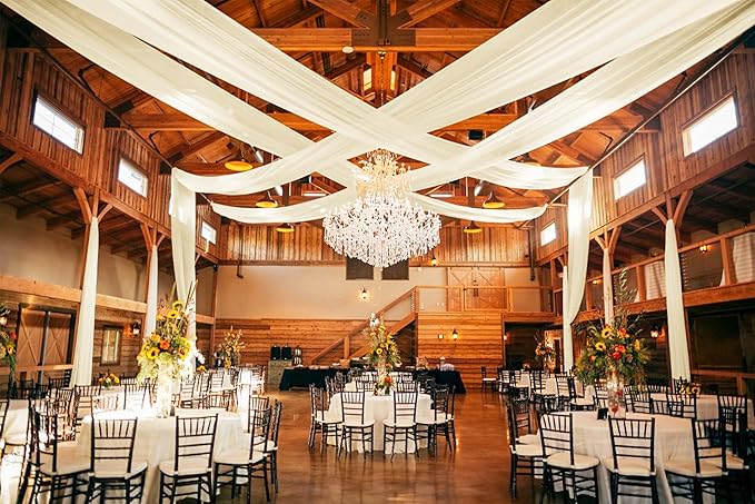 6 Panels Ivory Ceiling Drapes, 5ftx20ft Ceiling-Drapes Wedding Arch Draping Fabric Cheesecloth Sheer Curtain Romantic Decorations for Wedding Party Banquet Ceremony Stage