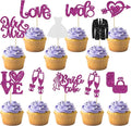 Ephlyn 30Pcs Bride to be Cupcake Toppers Glitter Wedding Cake Topper Decorations I Do Love Heart Ring Cupcake Picks for Bridal Shower Wedding Engagement Party Supplies Purple