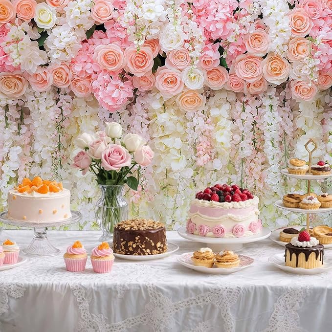 20x10ft Pink Rose Flower Wedding Photography Backdrop Spring Floral Photography Backdrop Valentine's Day Mother's Day Girl Birthday Baby Shower Wedding Bridal Party Banner Photo Booth Props Background