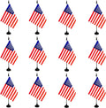 America USA Desk Flag, 12 Pack American Table Office Flag with Black Solid Pole and Stand Base, International Country Flag, 4th of July, Classroom Meeting Desktop Decor (USA)