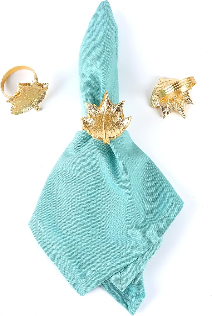 Set of 12 Gold Maple Leaf Napkin Rings - 2 Inch Lightweight Metal Napkin Holders, Elegant Table Décor for Wedding, Holiday, Thanksgiving, Christmas & Special Occasions - ALPHA Living HOME
