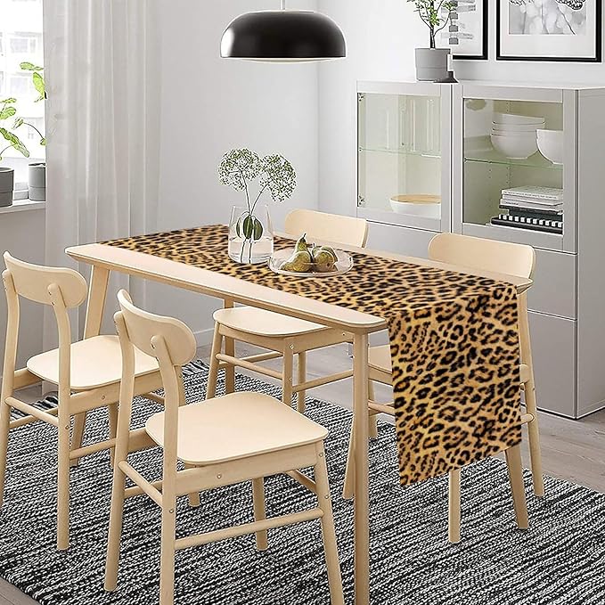 Leopard Print Dinning Table Runner, Cotton Linen Rustic Cottage Country Farm Safari Wildlife Fur Print Table Runners for Table Dresser Runner Dinning Kitchen Party Holidays Home, 13x120 Inch